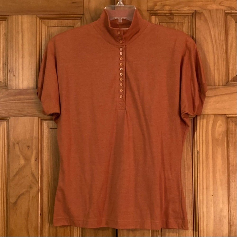 NWOT CSL Cherry Stix Ltd. Vintage 80s Top Mock Neck Short Sleeve Orange Size M